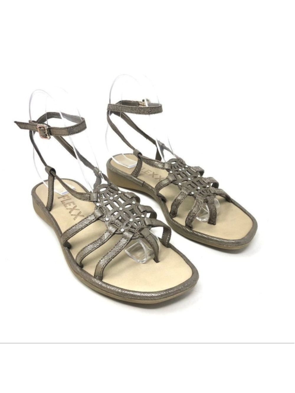NEW The Flexx Flat Saffiano Tan Metallic Sandals Size 6